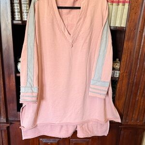 Oli & Hali Dusty Pink Pullover with Light Gray Sleeve Stripes